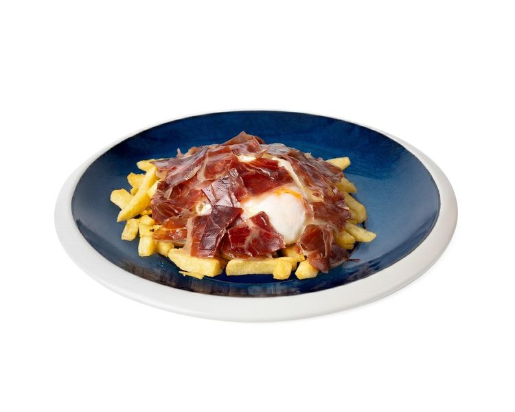“Broken” fried eggs with iberian ham